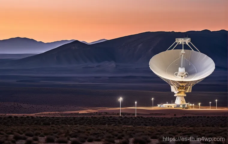 화성 탐사 로버의 실시간 통신 기술 - Image Prompt 1: The Deep Space Network Antenna Listening to Mars**