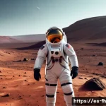 화성 탐사 임무의 위험 요소 분석 - A detailed scene showing astronauts on Mars wearing advanced protective space suits equipped with ra...
