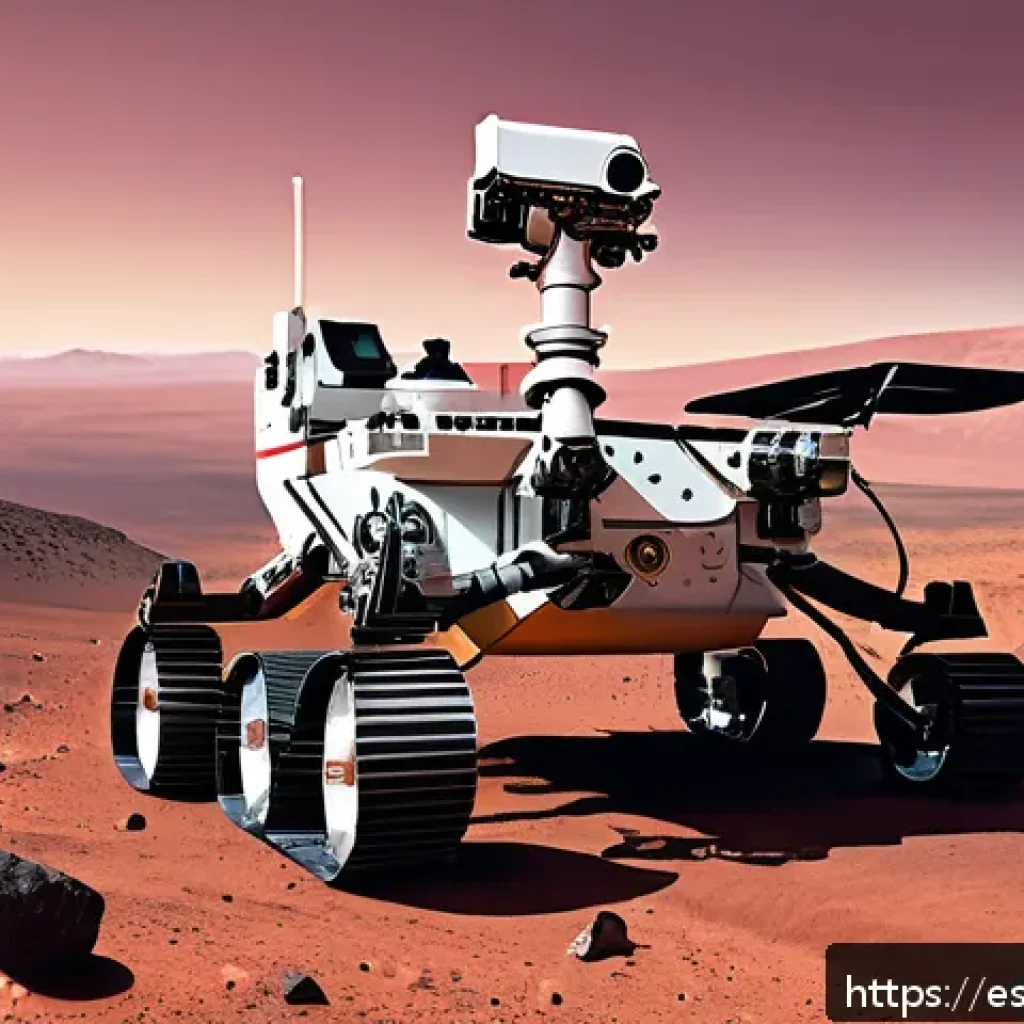 화성 탐사의 생명체 탐색 기술 - A highly detailed scene of a Mars rover equipped with advanced robotic arms and scientific instrumen...