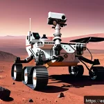 화성 탐사의 생명체 탐색 기술 - A highly detailed scene of a Mars rover equipped with advanced robotic arms and scientific instrumen...