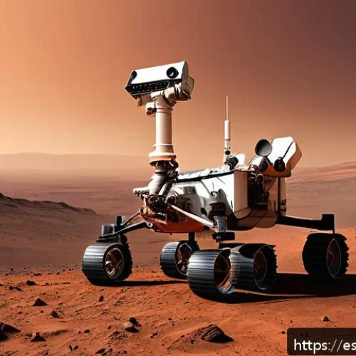 화성 탐사에서의 실시간 데이터 전송 방법 - A futuristic Mars rover equipped with advanced high-gain antennas and radiofrequency technology, pos...
