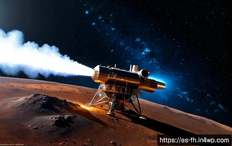 Home 17 화성 탐사에 적합한 엔진 기술 - Photorealistic cutaway view of a Mars exploration spacecraft in deep space, showing a powerful nucle...